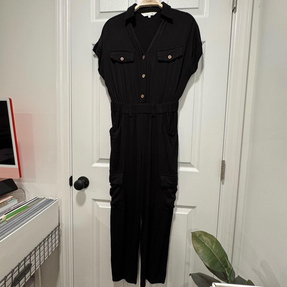 Elegant Black Button-Front Jumpsuit